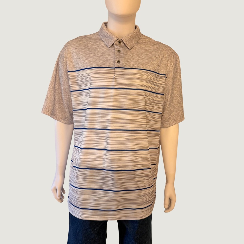 NWT Ben Hogan Performance Mens Grey Blue Striped Ventilated Golf Polo Shirt XXL
